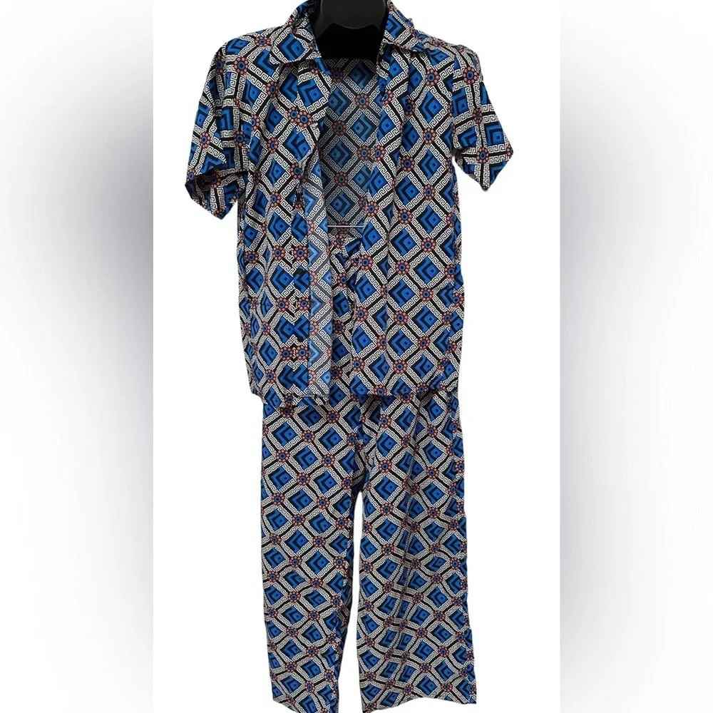 Vintage Geo Tribal print pants top set  M